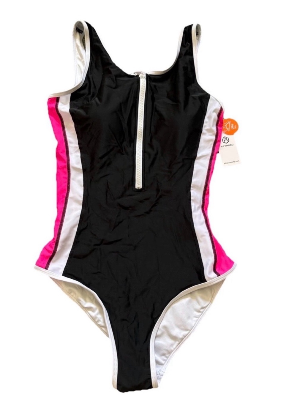Attraco Women Boyleg One Piece Swimsuit Athletic Zip Front Swimwear Size S NWT